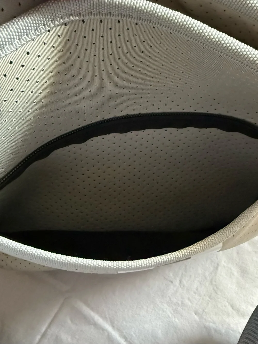 HAUTE SHORE Beige and Gray Crossbody Tote with Striped Strap